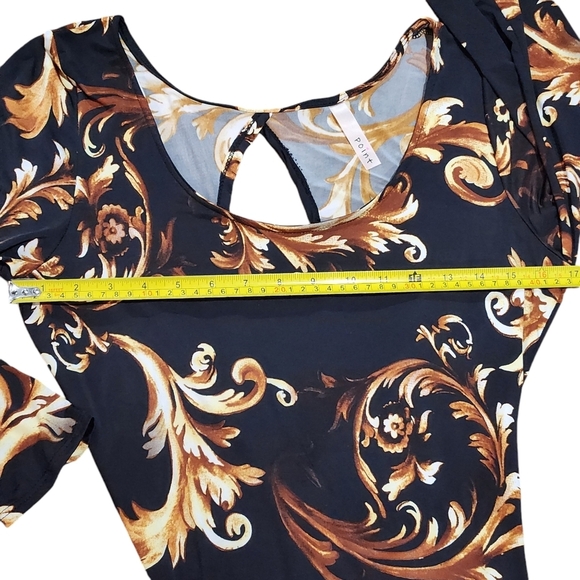 Women's Sleek ¾ Sleeve Gold and Black Swirl Back Split Maxi Dress Size Small - Picture 3 of 8